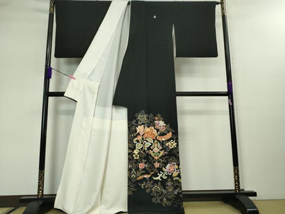 平和屋本店■極上　創業460年・千總　黒留袖　駒刺繍　更紗花鳥文　金彩　逸品　DZAA3101kh5 - 平和屋