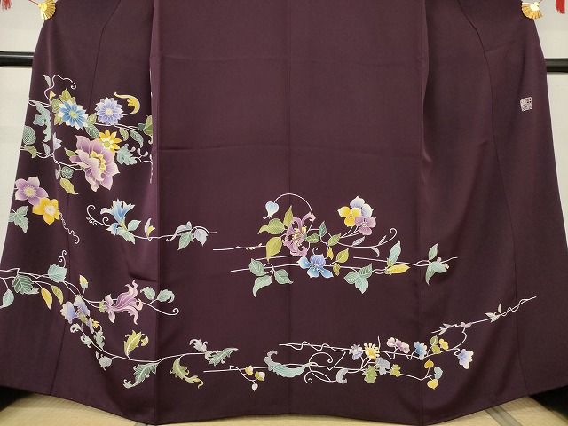 平和屋本店■極上　創業460年・千總　訪問着　花唐草文　金彩　高島屋扱い　黒鳶色地　正絹　逸品　KAAA1656kk4 - 平和屋