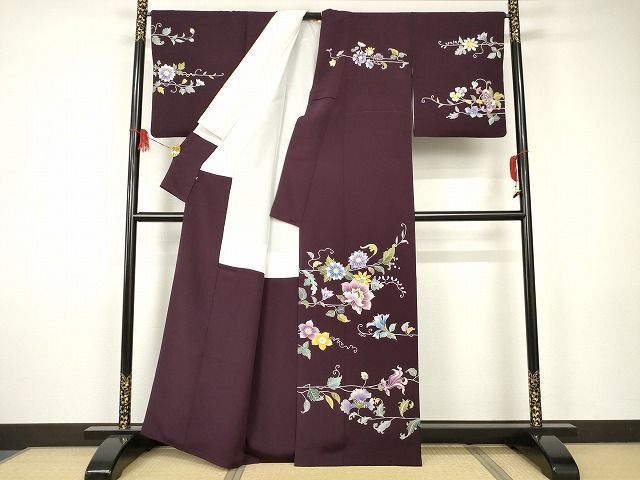 平和屋本店■極上　創業460年・千總　訪問着　花唐草文　金彩　高島屋扱い　黒鳶色地　正絹　逸品　KAAA1656kk4 - 平和屋