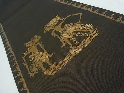 平和屋本店■極上　洛風林　工芸帯地　太鼓柄袋帯　壁画文様　金糸　逸品　4kh2015 - 平和屋