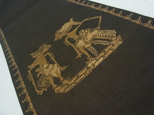 平和屋本店■極上　洛風林　工芸帯地　太鼓柄袋帯　壁画文様　金糸　逸品　4kh2015 - 平和屋
