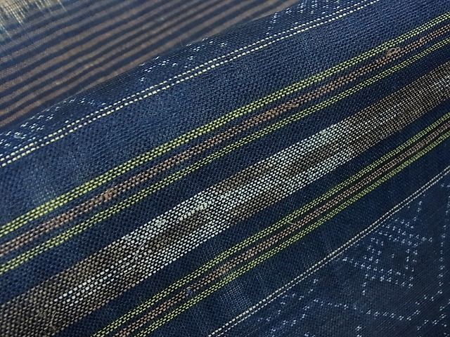 平和屋本店■希少　夏物　重要無形文化財　本場宮古上布　苧麻　九寸名古屋帯　藍　絣　吉祥文　逸品　4kh2050 - 平和屋