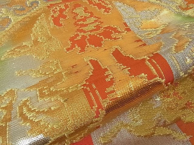 平和屋本店■龍村平蔵製　六通柄袋帯　円文白虎錦　金銀糸　逸品　4kh2161 - 平和屋