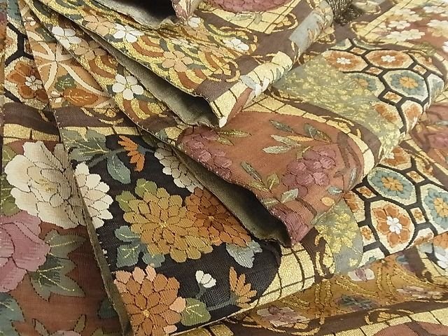 平和屋本店■極上　明綴れ　全通柄袋帯　草花天井文　金糸　正絹　逸品　4kk10056 - 平和屋