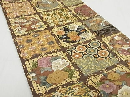 平和屋本店■極上　明綴れ　全通柄袋帯　草花天井文　金糸　正絹　逸品　4kk10056 - 平和屋