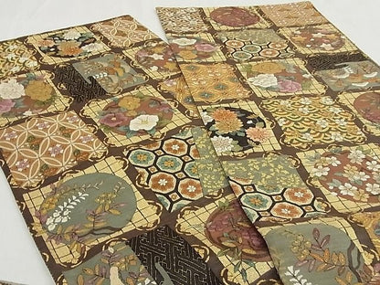 平和屋本店■極上　明綴れ　全通柄袋帯　草花天井文　金糸　正絹　逸品　4kk10056 - 平和屋