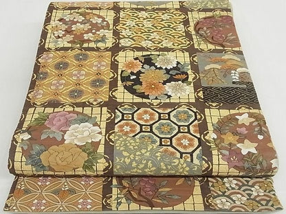 平和屋本店■極上　明綴れ　全通柄袋帯　草花天井文　金糸　正絹　逸品　4kk10056 - 平和屋