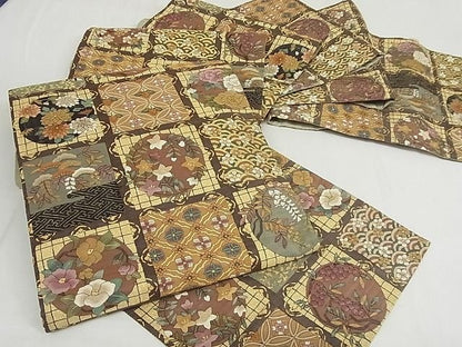 平和屋本店■極上　明綴れ　全通柄袋帯　草花天井文　金糸　正絹　逸品　4kk10056 - 平和屋