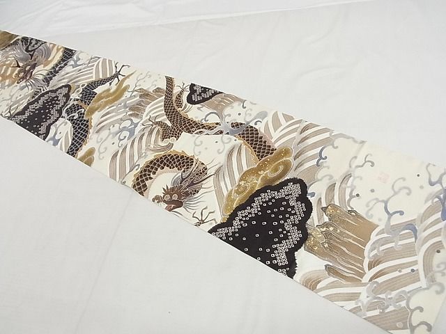 平和屋本店■極上 十日町 名門青柳高級ブランド 大喜百花 全通柄袋帯 作家物 駒刺繍 龍 やまと誂製 証紙付 未使用 4kk10062 - 平和屋