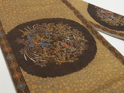 平和屋本店■極上 本場結城紬 重要無形文化財 九寸名古屋帯 花鳥文 小田急百貨店扱い たとう紙・証紙付き 正絹 逸品 4kk10145 - 平和屋