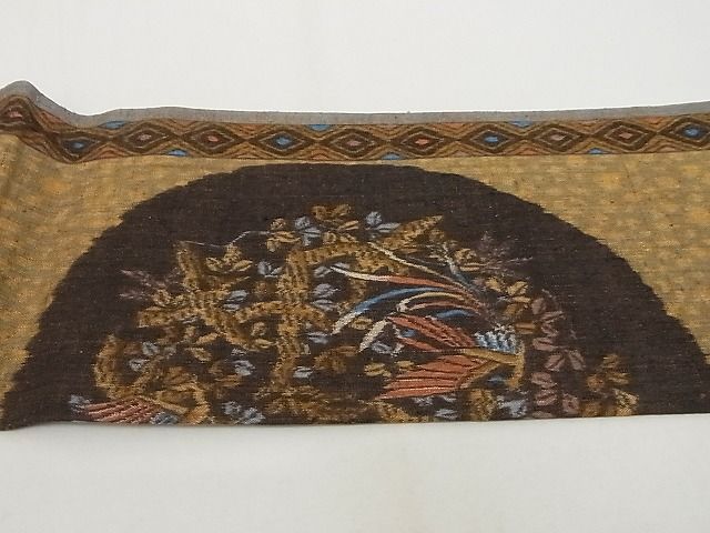 平和屋本店■極上 本場結城紬 重要無形文化財 九寸名古屋帯 花鳥文 小田急百貨店扱い たとう紙・証紙付き 正絹 逸品 4kk10145 - 平和屋