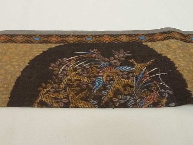 平和屋本店■極上 本場結城紬 重要無形文化財 九寸名古屋帯 花鳥文 小田急百貨店扱い たとう紙・証紙付き 正絹 逸品 4kk10145 - 平和屋