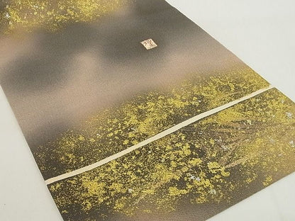 平和屋本店■極上　浦野理一　金彩友禅　九寸開き名古屋帯　枝花文　暈し　金銀彩　鬼しぼ縮緬　正絹　逸品　未使用　4kk10146 - 平和屋