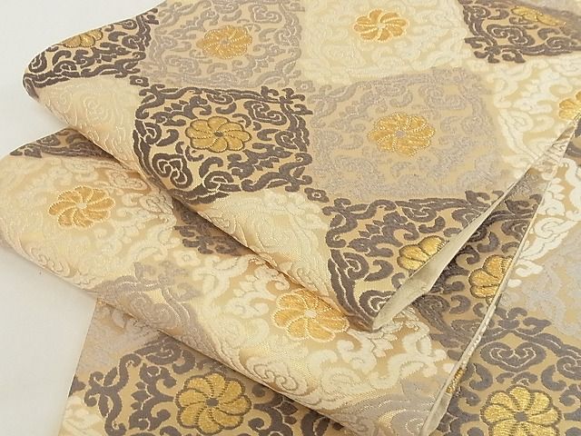 平和屋本店■極上　西陣　河合美術織物謹製　六通柄袋帯　唐織　花菱　金糸　正絹　逸品　4kk10154 - 平和屋
