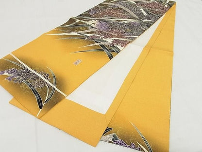 平和屋本店■希少 極上 浦野理一 息子 浦野範雄 九寸開き名古屋帯 金彩友禅 稲穂 暈し 金銀彩 鬼しぼ縮緬 正絹 逸品 4kk10185 - 平和屋