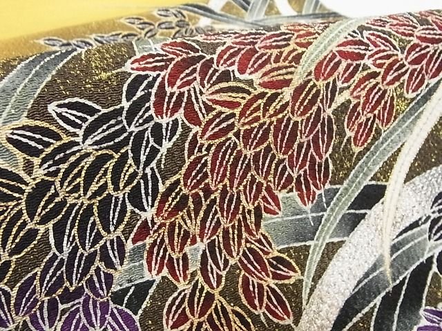 平和屋本店■希少 極上 浦野理一 息子 浦野範雄 九寸開き名古屋帯 金彩友禅 稲穂 暈し 金銀彩 鬼しぼ縮緬 正絹 逸品 4kk10185 - 平和屋