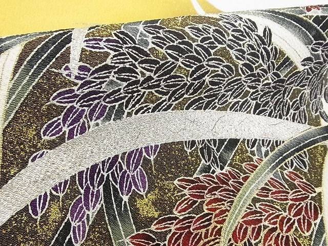 平和屋本店■希少 極上 浦野理一 息子 浦野範雄 九寸開き名古屋帯 金彩友禅 稲穂 暈し 金銀彩 鬼しぼ縮緬 正絹 逸品 4kk10185 - 平和屋