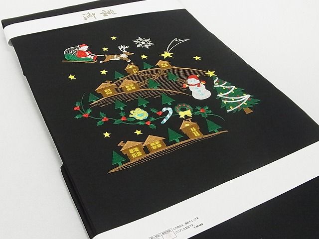 平和屋本店■極上　九寸名古屋帯　クリスマス　トナカイ　サンタクロース　雪だるま　黒地　金銀糸　正絹　逸品　未使用　4kk10249 - 平和屋