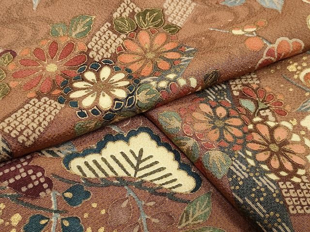 平和屋着物●上質な小紋　松花文　金彩　鬼しぼ縮緬　正絹　逸品　CABM5287gh