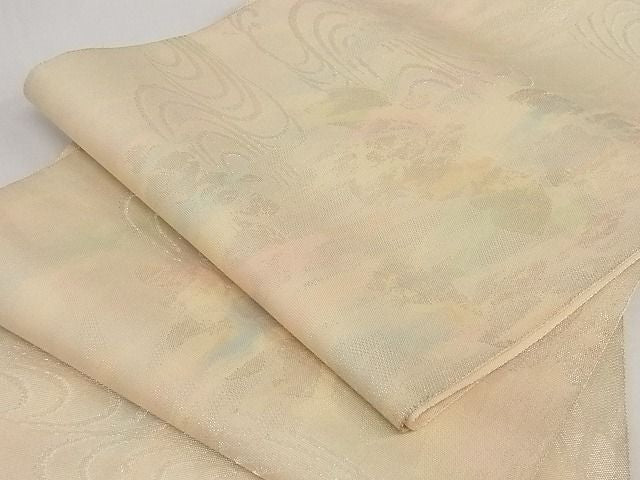平和屋着物■夏物 六通柄袋帯 流水杜若 銀糸 正絹 逸品 A-ms571