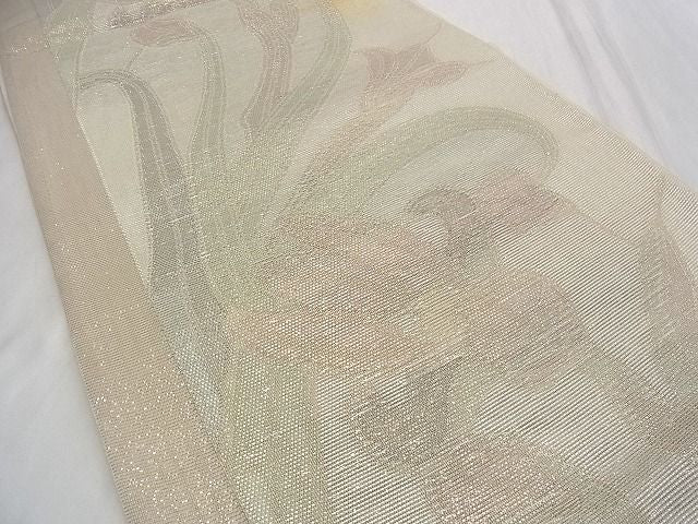 平和屋着物■夏物 六通柄袋帯 初夏に咲く 草花文 金糸 正絹 逸品 B-np6823