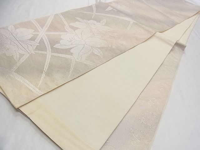 平和屋着物■夏物 六通柄 本袋帯 花籬文 銀糸 正絹 逸品 B-np6825