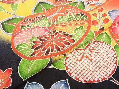 平和屋本店■七五三　女の子　7歳　祝着　橘　舞蝶花鳥文　暈し染め　金彩　逸品　3kh1810 - 平和屋