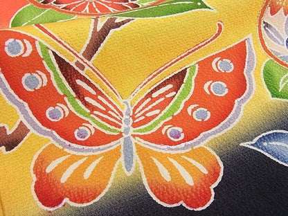 平和屋本店■七五三　女の子　7歳　祝着　橘　舞蝶花鳥文　暈し染め　金彩　逸品　3kh1810 - 平和屋