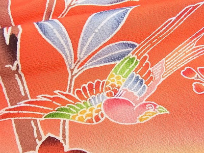 平和屋本店■七五三　女の子　7歳　祝着　橘　舞蝶花鳥文　暈し染め　金彩　逸品　3kh1810 - 平和屋