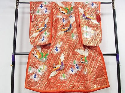 平和屋本店■極上　七五三　女の子　7歳　祝着　十二単風　駒刺繍　飛鶴松文　金銀糸　逸品　DZAA1584kh4 - 平和屋