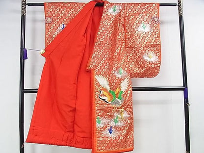 平和屋本店■極上　七五三　女の子　7歳　祝着　十二単風　駒刺繍　飛鶴松文　金銀糸　逸品　DZAA1584kh4 - 平和屋