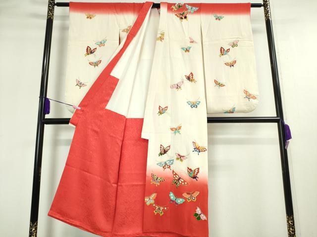 平和屋本店■極上　七五三　女の子　7歳　祝着　駒刺繍　舞蝶文　暈し染め　鬼しぼ縮緬　金彩　逸品　DZAA2913kh5 - 平和屋