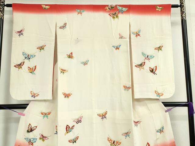平和屋本店■極上　七五三　女の子　7歳　祝着　駒刺繍　舞蝶文　暈し染め　鬼しぼ縮緬　金彩　逸品　DZAA2913kh5 - 平和屋
