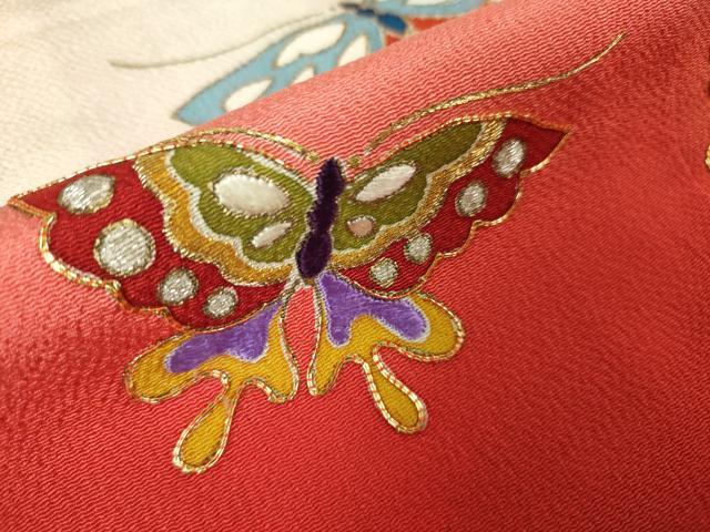 平和屋本店■極上　七五三　女の子　7歳　祝着　駒刺繍　舞蝶文　暈し染め　鬼しぼ縮緬　金彩　逸品　DZAA2913kh5 - 平和屋