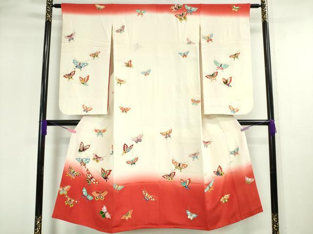 平和屋本店■極上　七五三　女の子　7歳　祝着　駒刺繍　舞蝶文　暈し染め　鬼しぼ縮緬　金彩　逸品　DZAA2913kh5 - 平和屋