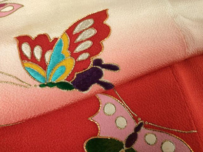 平和屋本店■極上　七五三　女の子　7歳　祝着　駒刺繍　舞蝶文　暈し染め　鬼しぼ縮緬　金彩　逸品　DZAA2913kh5 - 平和屋