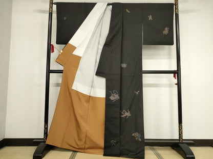 平和屋本店■極上　希少柄　訪問着　9マルキ　泥染め　地空き　童謡　日本昔話　正絹　逸品　KAAA1777kk5 - 平和屋