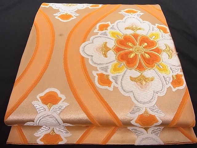 平和屋着物■六通柄袋帯 立涌花文 金銀糸 正絹 逸品 A-az3577