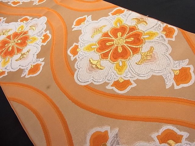 平和屋着物■六通柄袋帯 立涌花文 金銀糸 正絹 逸品 A-az3577