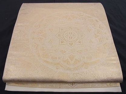 平和屋着物■六通柄袋帯 正倉院花文 金糸 正絹 逸品 A-az4858