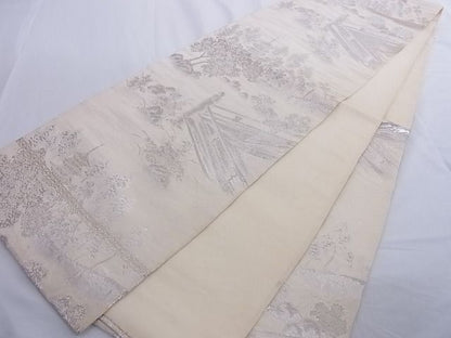 平和屋着物■六通柄袋帯 醍醐 風景文 銀糸 正絹 逸品 A-az4937