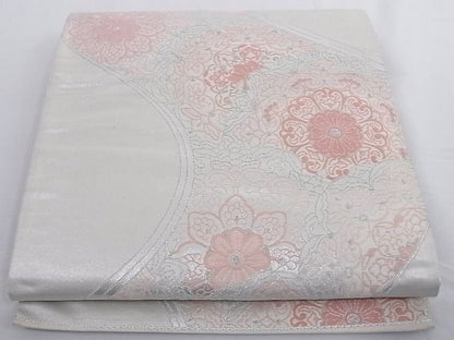 平和屋着物■六通柄袋帯 流水花文 銀糸 正絹 逸品 A-az4938