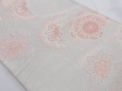 平和屋着物■六通柄袋帯 流水花文 銀糸 正絹 逸品 A-az4938