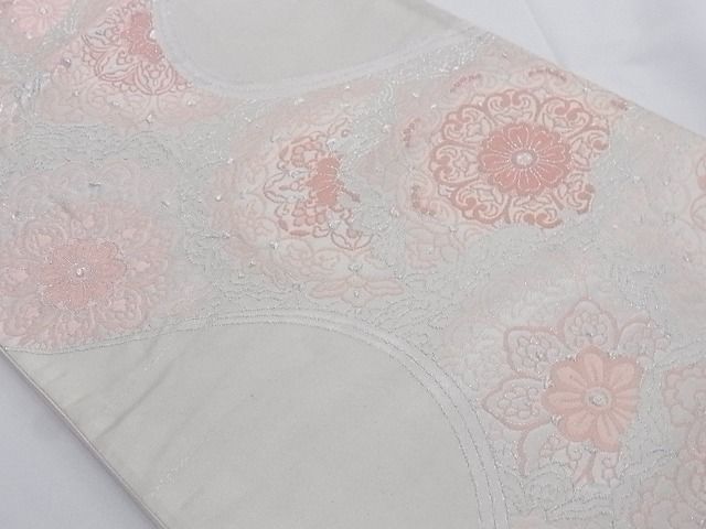 平和屋着物■六通柄袋帯 流水花文 銀糸 正絹 逸品 A-az4938