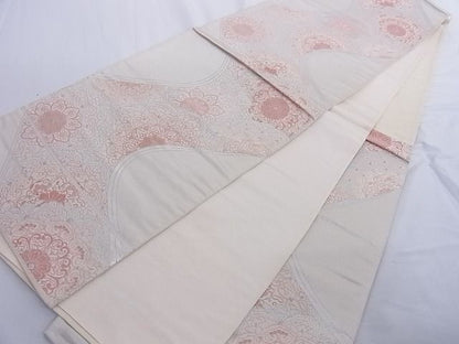 平和屋着物■六通柄袋帯 流水花文 銀糸 正絹 逸品 A-az4938