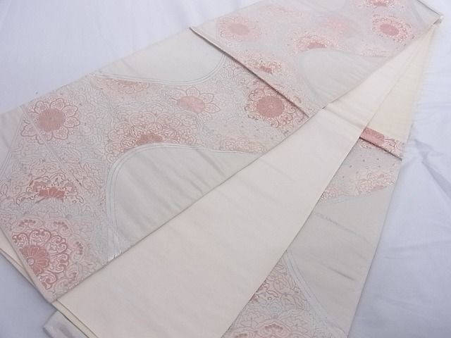 平和屋着物■六通柄袋帯 流水花文 銀糸 正絹 逸品 A-az4938