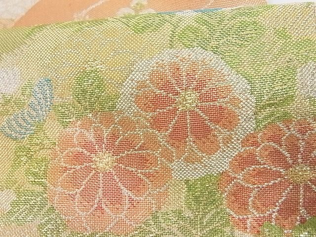 平和屋着物■七彩佐賀錦 六通柄袋帯 風景草花文 金銀糸 正絹 逸品 A-az4942