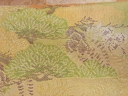 平和屋着物■七彩佐賀錦 六通柄袋帯 風景草花文 金銀糸 正絹 逸品 A-az4942