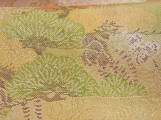 平和屋着物■七彩佐賀錦 六通柄袋帯 風景草花文 金銀糸 正絹 逸品 A-az4942