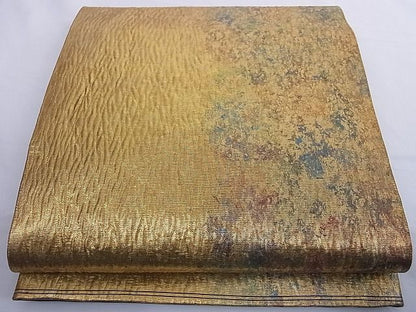 平和屋着物■六通柄袋帯 ふくれ織 間道 引箔 正絹 逸品 A-az4955